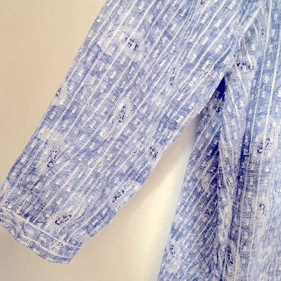 J. Jill Blue White Paisley Stripe Embroidered Caftan Maxi Coastal Summer - Picture 7 of 15